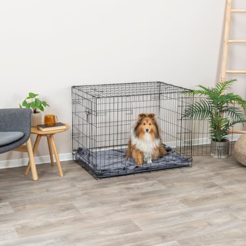 TRIXIE Hundebox Home schwarz – M–L: 93 × 69 × 62 cm – faltbarer Hundekäfig mit 2 Türen & sicheren Verschlüssen, verzinkte Transportbox mit stabiler Bodenwanne für Zuhause & unterwegs – 39303