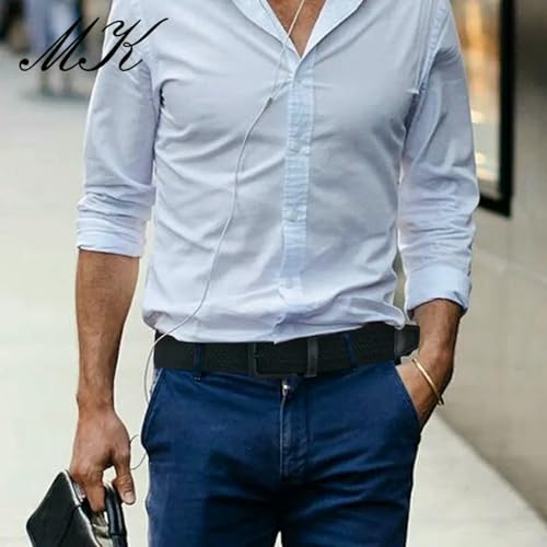 Men'S Black Buckle Braided Belt Casual Elastic Canvas Stretch Belt Breathable Versatile Nylon Belt-Khaki-120Cm2