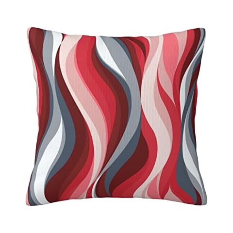 Janleap Red Grey Wavy Lines Throw Pillow Case Abstract Colorful Line Cushion Cover Throw Pillow Cover Home Decorative for Living Room Sofa Couch Bed Pillowcase 18x18 inch Cover