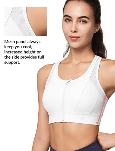Image of Yvette High Impact Zip Front Sports Bra for Women | Supportive, Breathable Mesh Racerback, Nonremovable Cups, Wireless, Easy on and off, Running