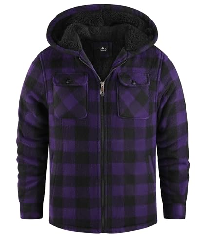 Image of GEEK LIGHTING Boys Flannel Jacket Sherpa Lined Hoodies Zip Up Fleece Plaid Shirt Jackets Winter Outdoor Coat Warm