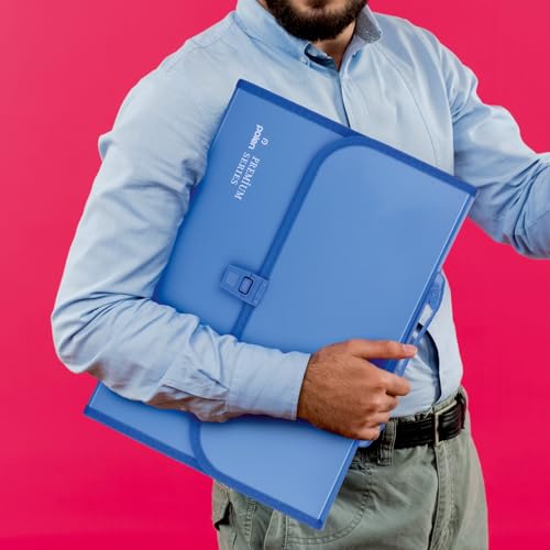 Image of POLEN Premium Series Expanding File Folder with Coloured Inner, 13 Pockets, Handle, and Buckle Closure, Fullscape Size for Travel, Home, Office to Arrange Your Document (Blue)