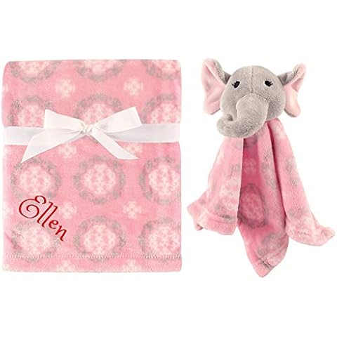 Dream Embroidery Personalized Animal Blanket & Security Blanket Set for Baby - Pink Elephant Custom Name or Monogram (Pink Elephant) Cover