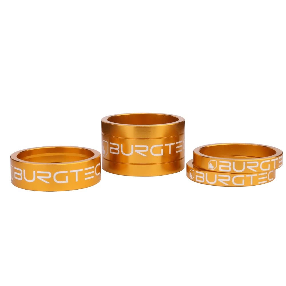 Burgtec Stem Spacer Kit - Gold/Mountain Bike MTB Part Match Component Lightweight Alloy Accessories Cycling Biking Cycle Trail Ride Style Race Downhill Freeride Dirt Jump Screw Spacer Headset Kit