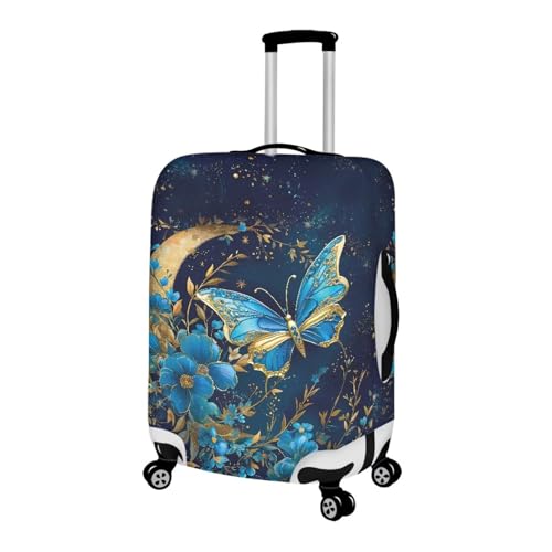 Image of Mumeson Blue Butterfly Moon Luggage Protection - Waterproof Anti Dust Suitcase Sleeve for Wheeled Suitcases - Anti-Scratch Baggage Cover