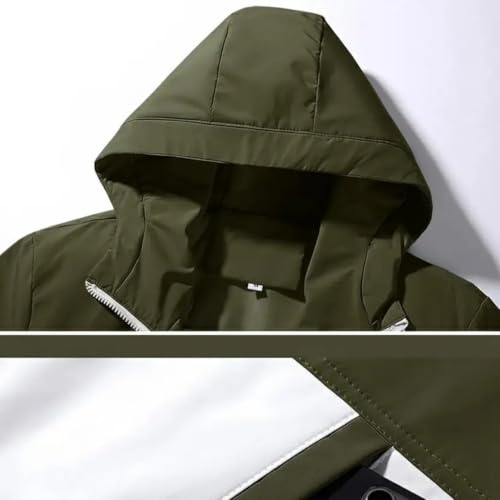 Image of Men's Hooded Windbreaker Jacket Lightweight Full Zip Color Block Casual Coat Water Resistant Outdoor Sports Hiking Running Travel Fashion Hoodie for Men
