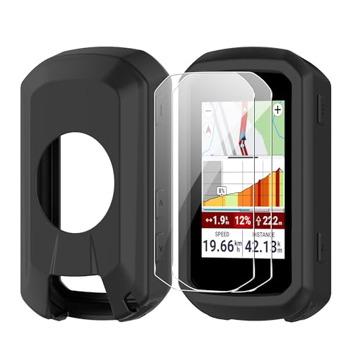 CAUHENYEE Hülle für Garmin Edge 550/850 Case mit 2 Displayschutzfolien aus Gehärtetem Glas GPS Fahrradcomputer Bildschirmschutz Zubehör (Schwarz)