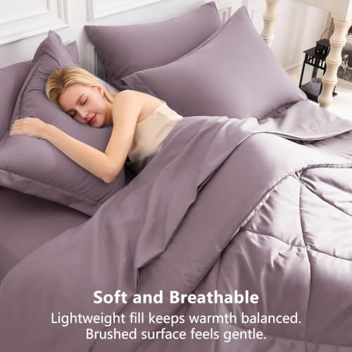 Image of CozyLux Full Size Comforter Sets Dusty Purple - 7 Pieces Bed in a Bag Full, Soft Bed Set for All Seasons, Bedding Set with Down Alternative Comforter, Sheets, Pillowcases & Shams, Grayish Purple