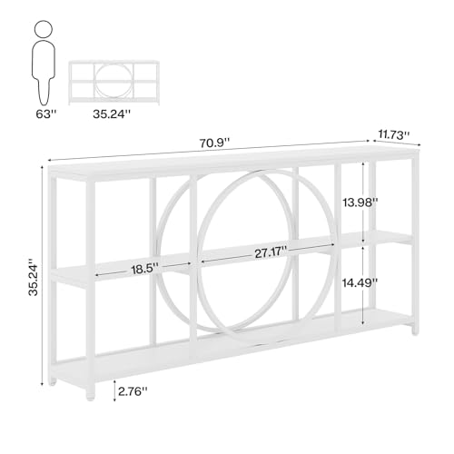 Tribesigns 70.9 inch Sofa Console Table, Modern Extra Long Entryway Tables with 3 Tier Storage Shelves Metal Frame for Foyer Hallway Living Room Behind Couch, Pure White