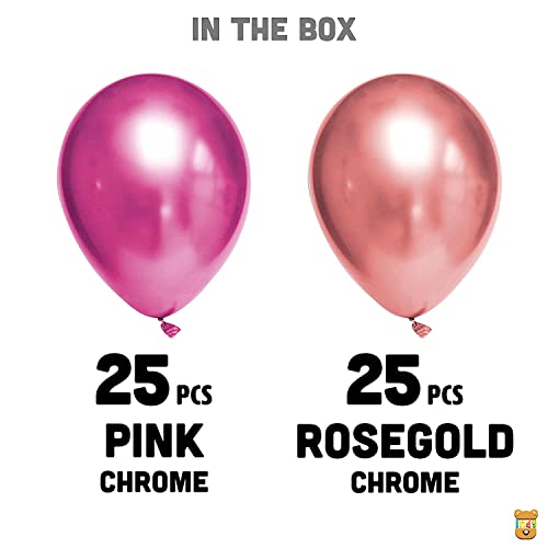 Image of Just Party 25Pcs Rose Gold & 25Pcs Pink Metallic Chrome Balloons with Shiny Surface For Birthdays /Anniversary /Engagement /Baby Shower /bachelorette Party Decorations (Pack of 50)
