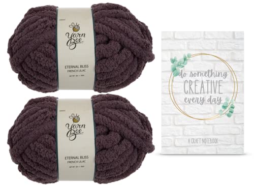 Eternal Bliss Yarn from Yarn Bee, Jumbo Chunky Chenille Yarn for Knitting, Crocheting, and Crafts, 2 Pack Bundle with Craft Notebook from Pro31 Press (French Lilac)