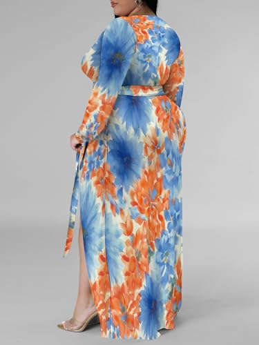 Image of PinkPatty Women's Plus Size Long Sleeve Maxi Dress Casual V Neck Slit Tie Waist Wrap Dresses for Party Cocktail