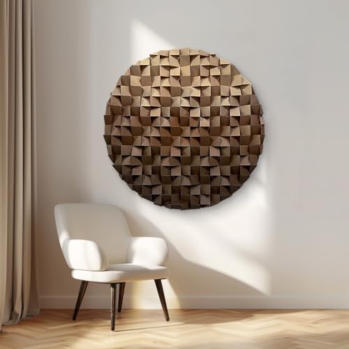 BrightA Wooden Circle Wall Decor, Textured 3D Mosaic in Warm