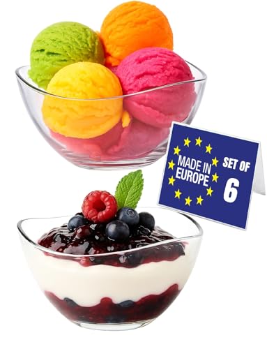 LAV Cuencos para Postres Cristal, Set 6, 215ml SIN PLOMO Cuencos de Vidrio, Cuencos de Helado, Tazones para Salsas, Ensaladera de Vidrio, Tazas para Postres, Bol Natillas