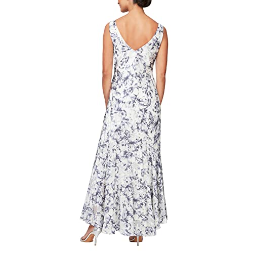 Image of Alex Evenings Womens Sleeveless Printed Chiffon Midi Spring /Summer Mother of The Bride Dress with Jacket & High-Low Hemline