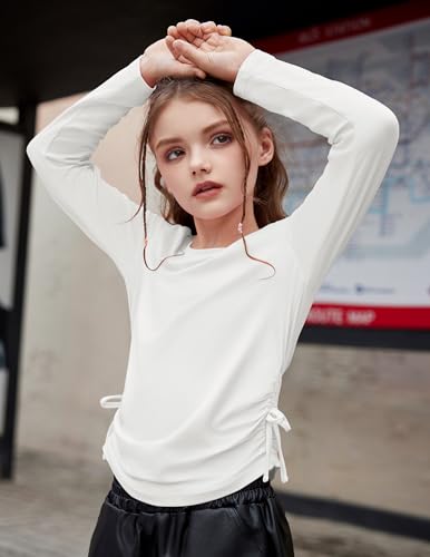Image of Arshiner Girls Long Sleeve Shirts Ruched Knot Side Tunic Blouse Tee Tops