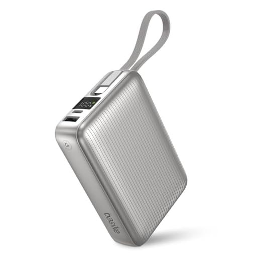 Basike Power Bank, Carregador Portátil 20000mAh 45W, 3-Saídas com Cabo USB-C Integrado, Bateria Externa de Carregamento Rápido PPS/PD/QC para iPhone Séries 16/15/14/13, Samsung S25/24/23/22/21 (Prata)