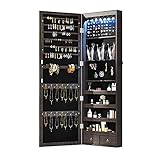 8 LED Lights Lockable Full mirror jewelry organizer wall mounted/door mounted Jewelry Box For Women/jewelry cabinet jewelry armoire with mirror/full length mirror hanging mirror 6180 (wood)