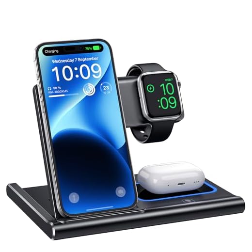 Wireless Charger, Charging Station 3 in 1, Fast Wireless Charger Stand for iPhone 14/13/12/11/Pro/Max/Plus/XS/XR/X/8, Apple Watch 8/7/6/5/4/3/2/SE & AirPods(Black)