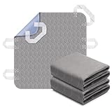 2 Pack Positioning Bed Pad with Handles, 6 Sturdy Handle Washable Bed Pads for Incontinence, Waterproof, Reusable Underpads for Elderly Hospital Home Care, Grey, 34”×36