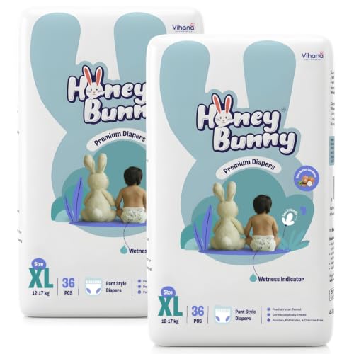 Image of Honey Bunny Premium Diaper pant | XL Size | 36 Pack | Ultra thin | Cottony Super Soft | Super Fast Absorption | shea butter | 12-17 Kg | Pack of 2