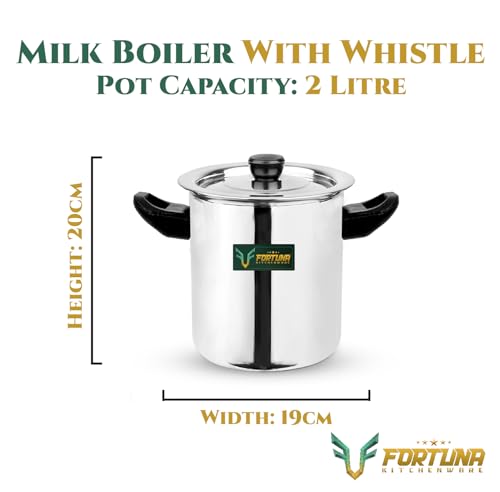 Image of 2 Litre, 5-Star Stainless Steel Milk Boiler | Steel Milk Pot With Lid | Milk Cooker With Handle, Knob, Whistle | Milk Pan, Induction Compatible (2 litres)