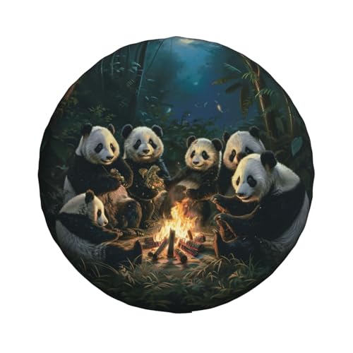 Image of Panda Around Campfire Spare Tire Cover Weatherproof Universal Wheel Protectors Wheel Covers for Rv Camper Travel Trailer SUV Truck 14 Inch