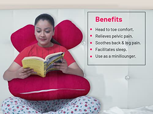 Image of U-Shaped Sleeping Pregnancy Pillow| Removable Washable Velvet Cover with Zipper| PregnoCare Fibres| Maternity, Nursing| Full Body Soft Support Bump, Head, Back, Shoulder, Hip, Legs & Belly (Dark Pink)