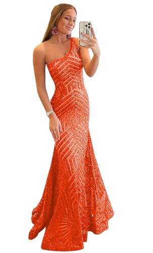 Ztikolen Orange Corset Prom Dresses for Teens 2026 Sequin Mermaid One Shoulder Ball Gown Long...