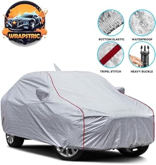 Water-Resistant Car Cover for Mitsubishi Pajero– Dustproof, UV Protection, Scratch Resistance, Secure Buckle Strap, Elastic Front & Rear – Silver