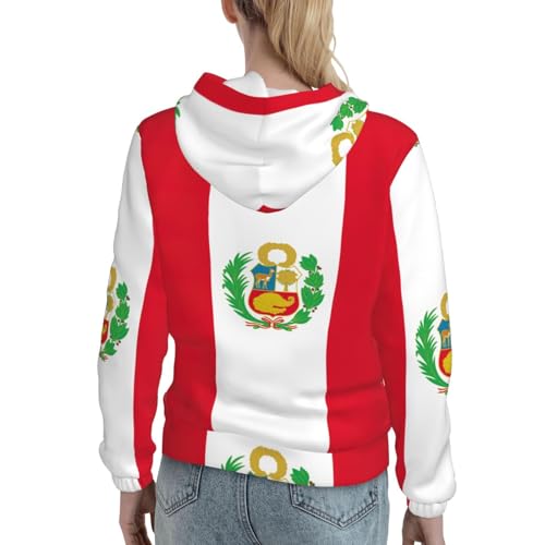Sweatshirt doux imprimé drapeau du Pérou pour femme à capuche stretch