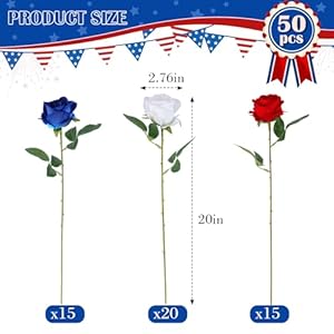 Hananona artificial roses in bulk fake velvet silk roses realistic roses for 4th july wedding centerpieces independence day flower arrangement home decor 50 red white blue  urban country home decor