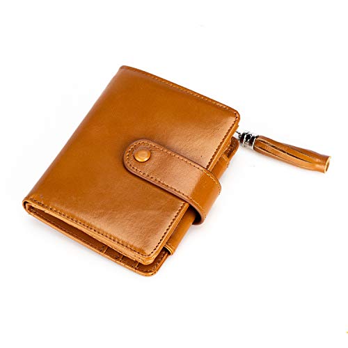 Purse for Women with Gift Box Sunflower Wax Smooth Genuine Leather Clutch Zipper Coin Small Wallet Card Holder (A-Short Brown)