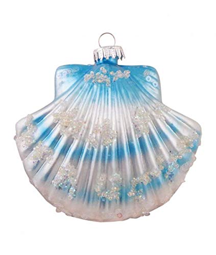 Krebs Designer Seamless 3 1/2" Blue Scallop Shell Glass Figurine Holiday Ornament