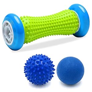 GreenLife® Foot Roller Massager Set of 3 Relieve Plantar Fasciitis, massage roller, muscle roller, feet massager, foot roller, foot massage, Firm Lacrosse Ball For Back Pain, Spiky Roller Ball for Deep Tissue, Foot Pain Relief, Foot Arch Pain, Relax Shoulder Foot Back Leg Hand, Acupresssure Recovery, 1 Roller & 2 Massage Balls