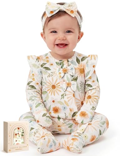 Image of Yoofoss Baby Pajamas Rayon Made From Bamboo Sleepers, Baby Girl Clothes Newborn 0-3 3-6 6-9 Months Footed Pjs, Soft