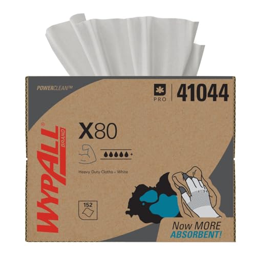 WypAll PowerClean X80 Cloths Heavy Duty Wipes (41044), Brag Box, Extended Use Towels, White (1 Packs of 152 Sheets, 152 Sheet Total)