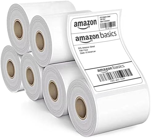 Amazon Basics 70gsm Thermal Label Printer Paper - 4" x 6" (100 x 150 mm)| Ideal for Shipping, Parcel, Barcode, and Address Labels - 400 Labels per Roll (Pack of 6)