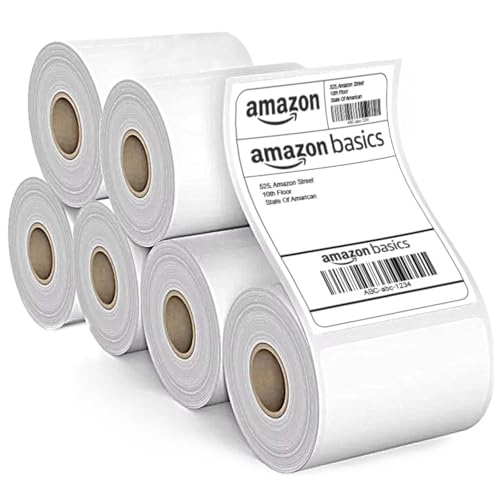 Image of Amazon Basics 70gsm Thermal Label Printer Paper - 4 inch x 6 inch (100 x 150 mm)| Ideal for Shipping, Parcel, Barcode, and Address Labels - 400 Labels per Roll (Pack of 6)