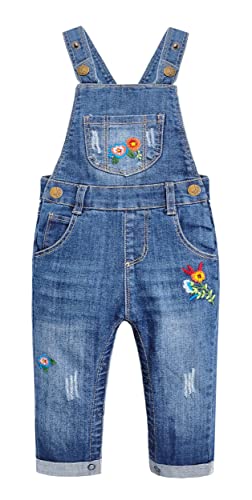 KIDSCOOL SPACE Baby Toddler Girls Snap Leg/Crotch Easy Diaper Changing Jeans Overalls,Blue,18-24 Months