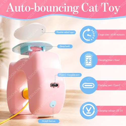 Image of ESCUCHA Cat Toys Interactive, Kitten Hanging Toys for Indoor Cats with 1*Caterpillar Automatic Door Frame Cat String Toy for Bored Indoor Adult Cats,Detachable,Rechargeable Design (Blue)