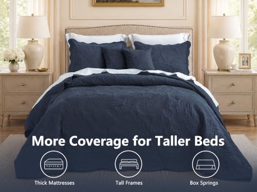 Image of HZ & HY Oversized King Bedspreads 128x120, Stitched Paisley, Polar Night
