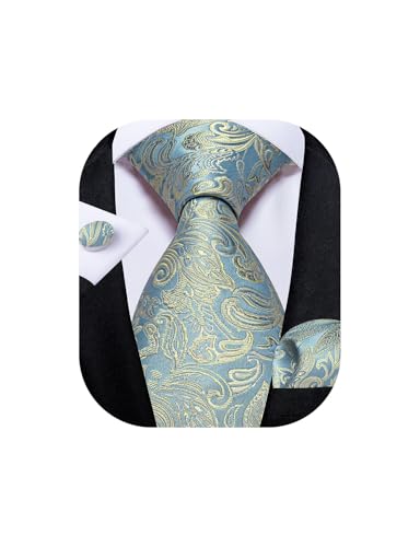 Image of DiBanGu Mens Paisley Tie Set Silk Woven Jacquard Necktie and Pocket Square Cufflinks Gift Set for Wedding Bussiness