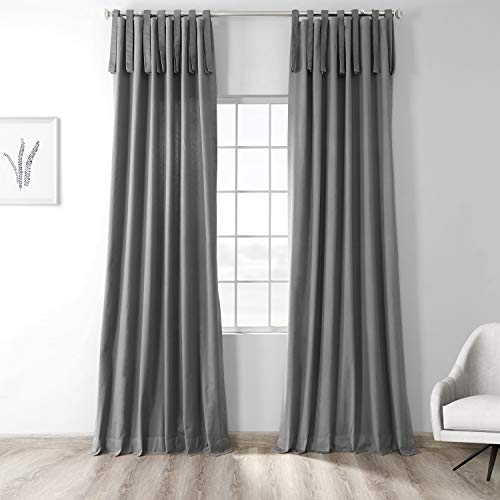 Image of HPD Half Price Drapes Solid Tie Top Cotton Curtains 108 Inches Long (1 Panel) Luxury Light Filtering Curtains for Living Room, Modern Semi Sheer Curtain for Bedroom, 50W X 108L, Millstone Gray