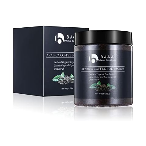 BJAA Natural Organic Arabica Coffee Body Scrub - Anti Cellulite Exfoliating Dead Sea Salt Face Scrub with Shea Butter - Nourishing, Hydrating, Rejuvenating Body Scrub - Coffee Scrub for Cellulite 250g Cover