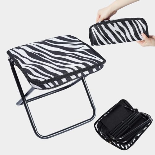 Collapsible Stool Camping Folding Stools: 1.1lbs Lightweight Portable Foot Stool Load 300lbs - 10.5 Inch Camping Chair Fishing Hiking Gardening Beach BBQ with Carry Bag Easy Transport (Stripe)