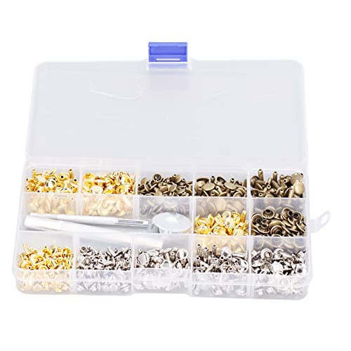Aramox Kit di Pinze per Punzonatura per Rivetti Doppi 300 Pezzi Kit di Pinze per Punzonatura a Doppia Faccia Strumento di Perforazione per Pelle in Rame con Perforatore, Ordinamento Facile e