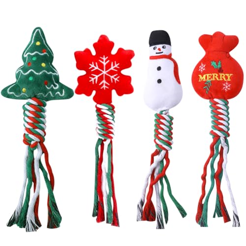 NimblusToy Gli animali da compagnia intrecciano giocattoli, 4 Pezzi Giochi da Masticare per Cani di Natale,Giocattolo di Corda Cani Natale, Giocattoli da Masticare per Taglia Media e Piccola