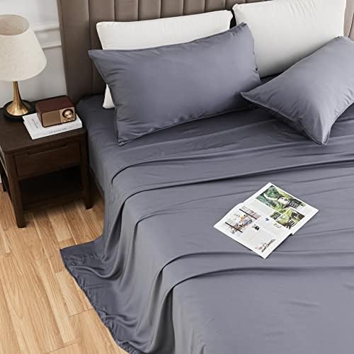 VASROY King Size Cooling Breathable 100% Bamboo Bed Sheets Set 1800 Thread Count Super Silky Soft with 16 Inch Deep Pocket Machine Washable 4 Piece Dark Grey