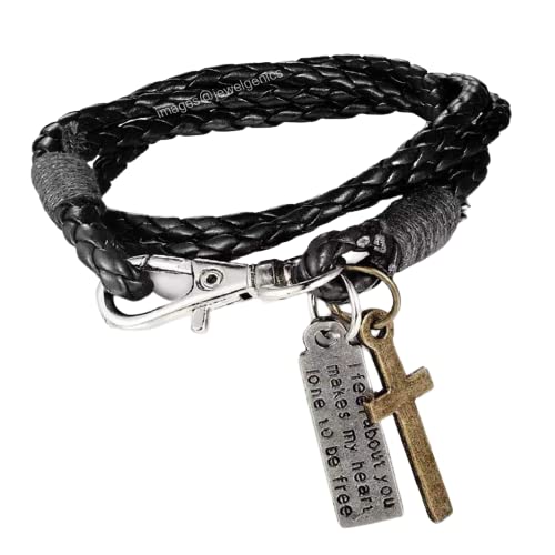 Vientiq Black Leather Jesus Cross Bracelet for Men (B0CY2JF47K) Amazon Price History, Amazon Price Tracker
